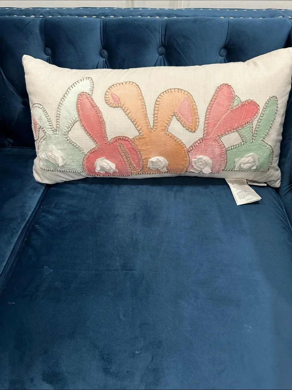 Easter Bunny Appliqué Lumbar Pillow - Pastel Pink, Peach, Mint